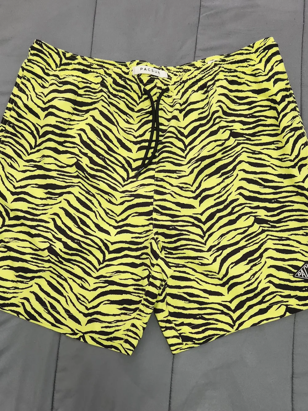 PacSun Men’s Neon Yellow Zebra Print Swim Trunks